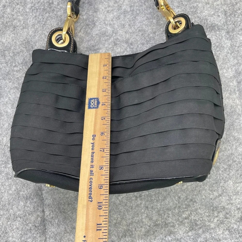 Eric‎ Javits Shoulder Bag Womens Medium Black Ribbon Tiered Gold Hardware Purse